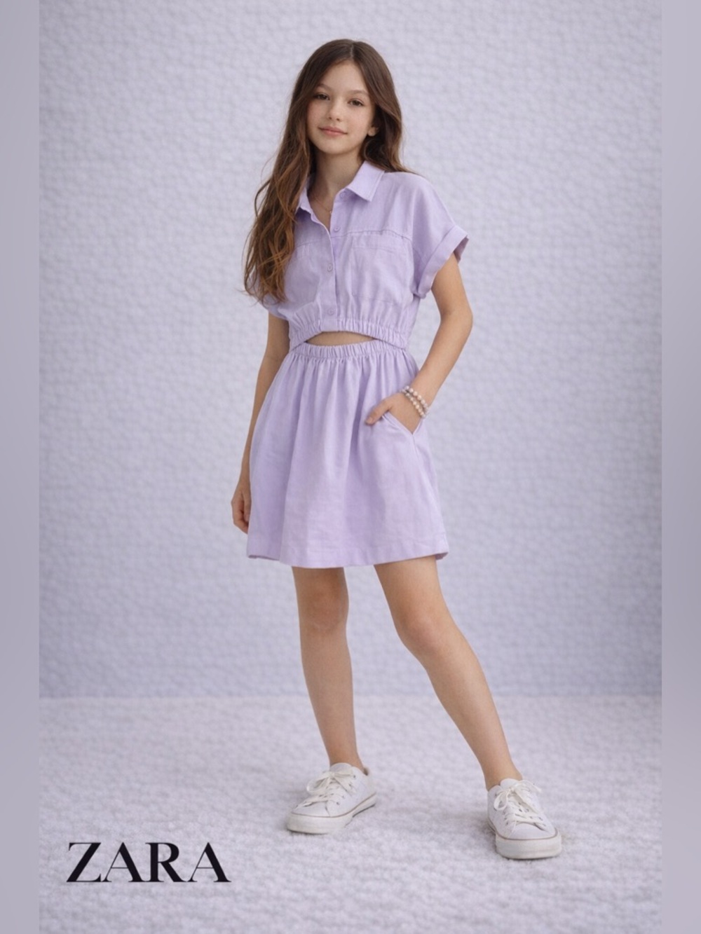ZARA Girls Mauve Cutout Shirt Dress NWT Size 14 - Picture 6 of 6